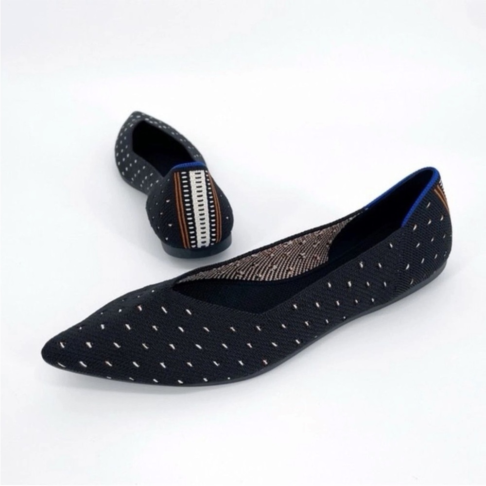 RETIRED Rothy's The Point in Ivory Polka Dot Print Black Women's Size 10 Travel